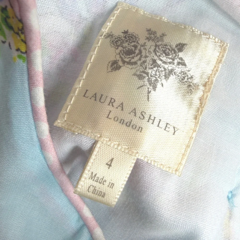 Laura‎ Ashley Dress Girls 4 Blue Floral Polka Dot Sleeveless Bow Y2K Girls EUC